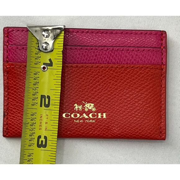 Coach card case wallet bi-color crossgrain leather red pink F63669 - Picture 8 of 12
